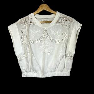 Pilcro Ivory Eyelet Blouse Dolman Size XXS Oversized Cotton Linen Blend Crop